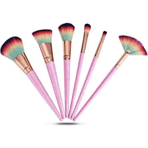 Stylish 6pcs Colorized Fiber Cosmetic Tools Foundation Brushes