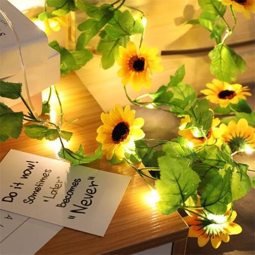 2m/20 Lights Sunflower LED Fairy String Lights Battery Powered Wedding Valentines Day Event Party Garland Christmas Decor