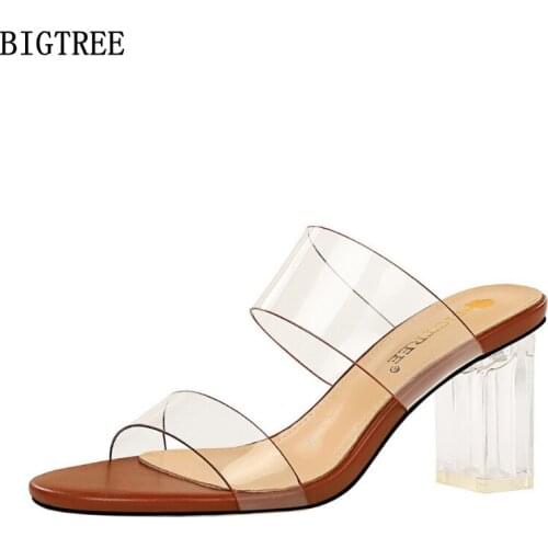 Slippers Women Summer 2021 High Heels Woman Slippers Pumps Women Shoes Ladies Slippers Chunky Heels Zapatos Transparentes Mujer
