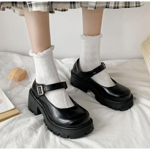 Lolita Shoes Platform Mary Janes Shoes Patent Leather Women Buckle Strap Dress Shoe zapatos mujer Black beige Spring Autumn