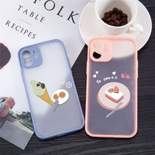 Cartoon Cake ICE Cream Phone Case For iPhone 11 12 Pro MAX XS X XR SE 20 7 8 6Plus Candy Color Shockproof Hard Matte Cover Shell