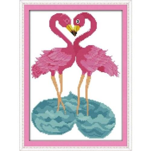 Cross Stitch Animal Series Flamingo couple warm patterns, dmc embroidery material package sewing decorative gifts paintings