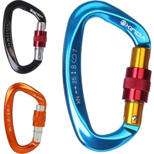 25KN Locking Carabiner Clip D shaped Screwgate Outdoor Sport Equipment Hiking Travel Mountaineer Hammock Camping