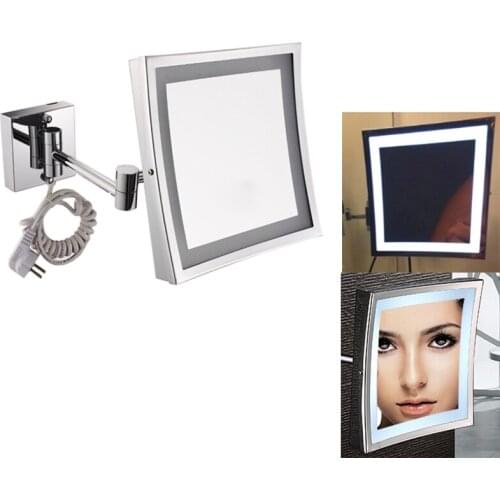 Bath Mirror Wall Mounted 8 inch Brass 3X Magnifying Dressing LED Mirror Folding Makeup Folding Cosmetic Mirror Bath Accessor