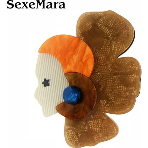 SexeMara New Arrival Large Girl Acrylic Brooch Pin For Women Resin Cute Figure Broche Female Dresses Accessories Bouquet gift
