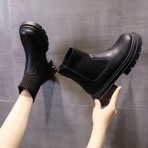 2021 Spring Autumn Patent Leather Ankle Boots Women Motorcycle Boots Female Shoes Woman Thick Sole Punk Boots