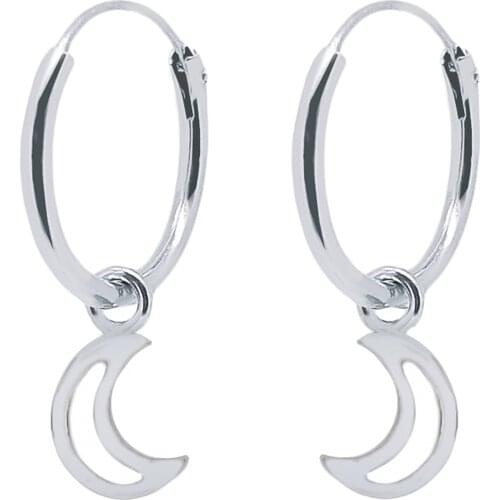925 sterling silver earrings, silver hoop for men and women, hoop earrings with Crescent pendant