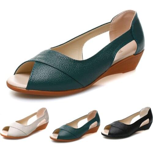 New Open Toe Genuine Leather Shoes Nurse Cut Outs Women Shoes Concise Casual Ballet Women Nurse Loafers Women Shoes