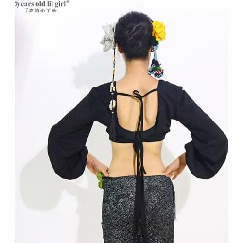 Modal Cotton ATS Tribal Style Belly Dance Tops Sexy V Neck Design Backless Lantern Sleeve for Women DSS01