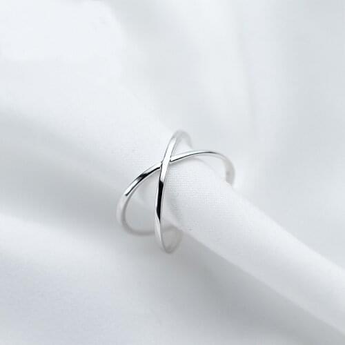 MloveAcc Genuine 925 Silver X Shape Cross Open Ring Fashion Contracted Simple Adjustable Finger Rings for Women Girls Wholesale