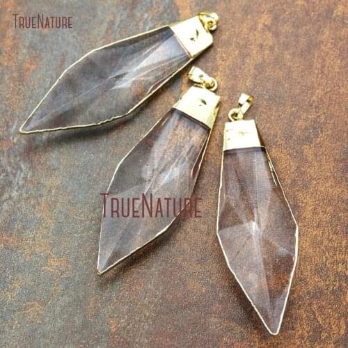 10Pcs Latest Glass Crystal Pendant Gold Electroplated Faceted Dagger Pendant On Sale 75x24mm PM13677
