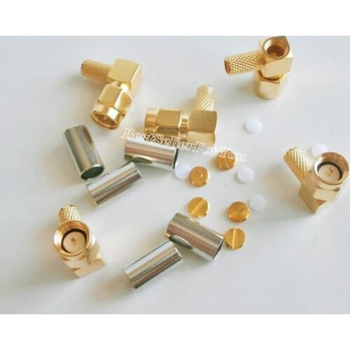 100Piece SMA Male Plug Right Angle Crimp For RG58 RG142 RG400 LMR195 Cable Connector