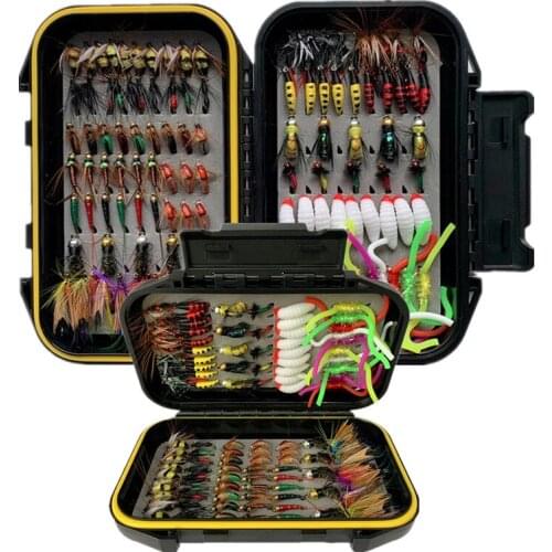 114Pcs/box Trout Nymph Fly Fishing Lure Dry/Wet Flies Nymphs Ice Fishing Lures Artificial Bait with Waterproof Boxed