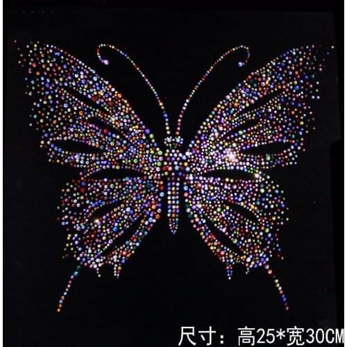 2pc/lot Colorful butterfly rhinestones motif hot fix rhinestone transfer motifs iron on patches appliques for bag shoes cap