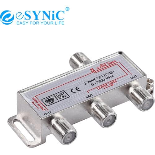 ESYNiC 1pcs /2pcs 3-Way Coax Cable Splitter 1 In 3 Out For Aerial TV Broadband MoCA 5-2500MHz Connector Satellite Receiver
