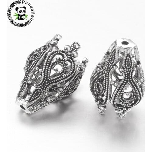 Antique Silver Color Bead Caps Filigree Metal Hollow Flower Spacer Bead End Cap Pendant Connector Tassel Earring Jewelry Making