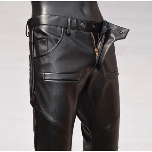 Hot Men New Stitching Leather Pants Male Slim Pencil Pants Korean Fashion Motorcycle Autumn Winter Personality Taper trousers