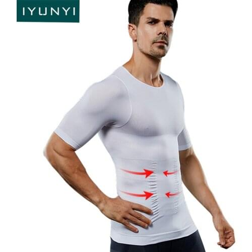 IYUNYI Men Body Shapers T-shirt Lose Weight Slimming Tops Shapewear For Men Posture Corrector T Shirt Tight Chest Shapers Tops