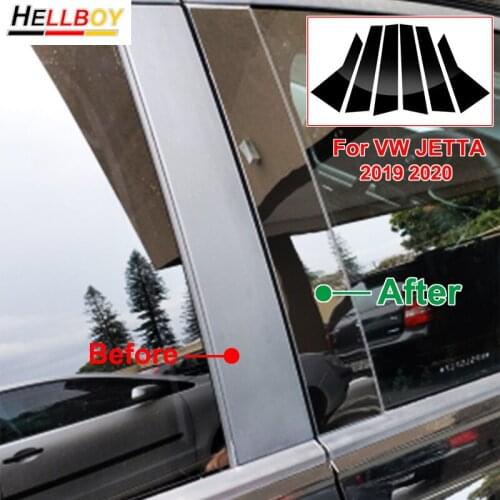 Glossy Black Car Door Window B Pillar Cover Trims Decal Sticker For VW Jetta MK7 2019 2020 Volkswagen Accessories Carbon Fiber
