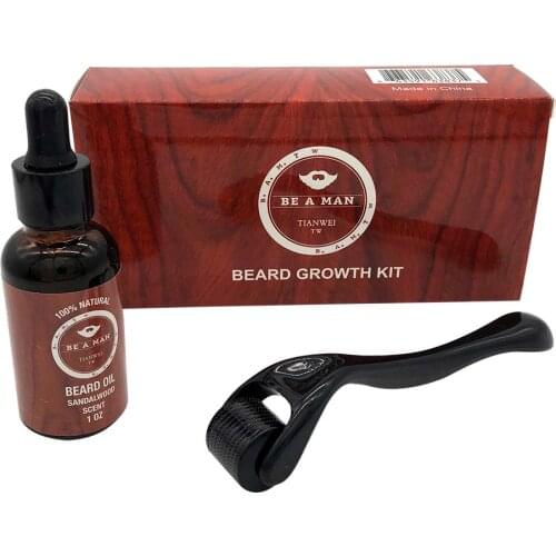 Hot Sale Beard Growth Kit Styling Tool Nursing Roller Safe Painless Skin Care Essence Set Perfect Gift For Bearded Men