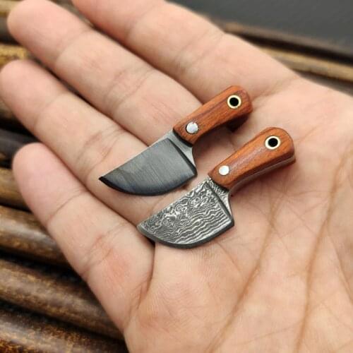 Droshipping Stainless Steel Solid wood Pocket Fixed Blade Knife Mini Tiny Kitchen Knife Blade Keychain Portable Decorations