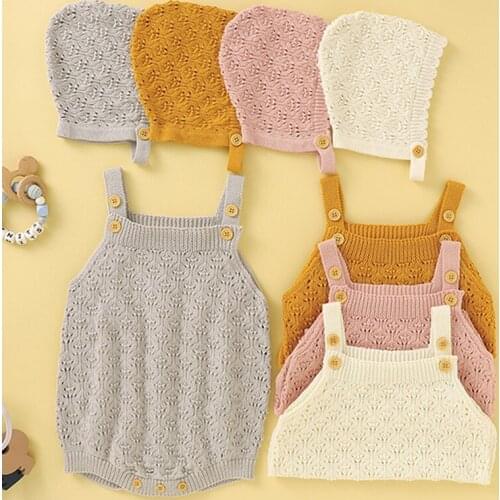 Infant Kids Baby Boy Girl Sleeveless Braces Jumpsuit Autumn Newborn Baby Boy Girl Hollow Out Rompers + Hat Baby Clothes Rompers