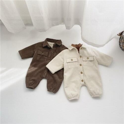 Baby Romper Winter Thick Corduroy Fleece Lined Boys Girls Jumpsuit Infant Outwear Jumpsuit
