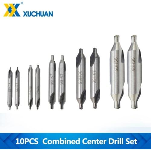 Combined Center Drill 10pcs High Speed Steel Center Drill Bits Set 60 Degree 1-5mm Combined Countersinks Kit For Power Tools