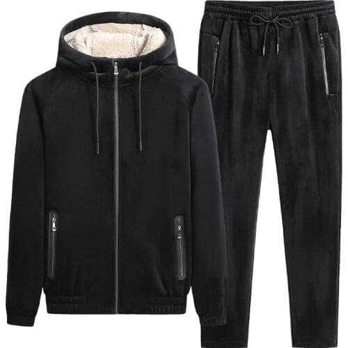 Men 2 Piece Sets Fleece Tracksuits Winter Thicken Hoodie Sweatpants Set Male Zipper Hooded Sportswear Suit Men Clothing 2020