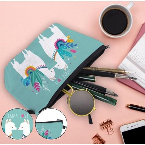 Cosmetic Bag Alpaca Print Waterproof Solid Zipper Fashion Alpaca Makeup Bag for Female Large Capacity Storage Girl Organizers