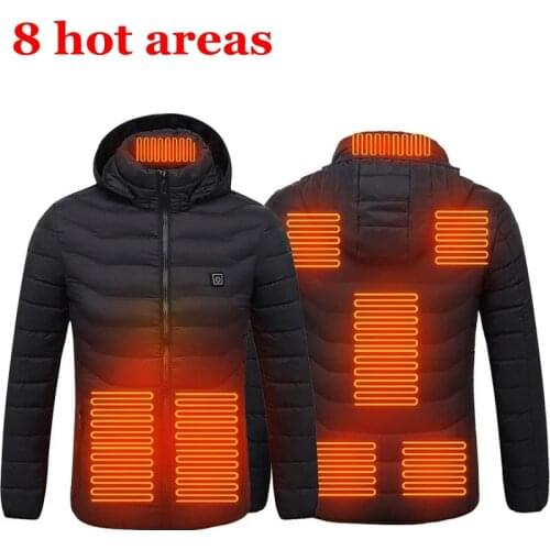 Men 8 area Smart Heated Jackets Autumn Winter Warm Flexible Thermal Hooded Jackets Usb Electric Heated Outdoor Coat