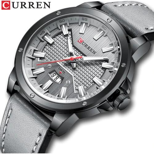 Mens Watches,CURREN Watches Quartz Analog Calendar,Wrist Watch for Men, Fashion Waterproof Leather Band-gray