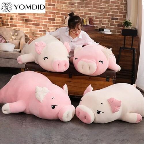 Squishy Pig Stuffed Doll Lying Plush Piggy Toy White/Pink Animals Soft Plushie 60cm with Warmer Blanket Kids Comforting Gift