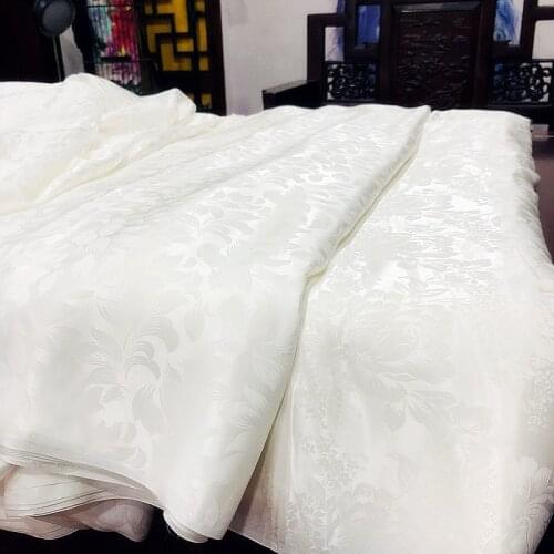 Real 60% silk and 40%cotton Jacquard white Satin vintage fabric hanfu kimono cheongsam cloth fabric 1meter