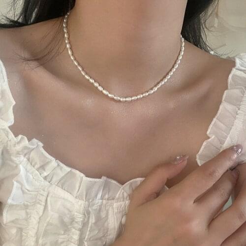 ALLNEWME French Natural Freshwater Pearls Necklace for Women Irregular Baroque Pearl Chokers Necklaces Elegant Wedding Jewelry