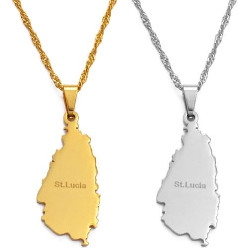 Anniyo St. Lucia Map Necklaces for Women Girl Silver Color/Gold Color Saint Lucia Pendant Jewelry Maps #040221
