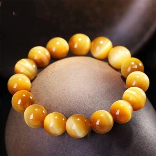 Genuine Natural Gold Tiger Eye Gems Bracelets For Women Men Powerful Stretch Crystal Round Bead Bracelet 6mm 8mm 10mm 12mm