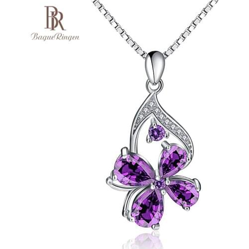 Bague Ringen Unique Designer 925 Sterling Silver Pendant Purple Amethyst Pendant Woman Jewelry Engagement Lady Party Gift