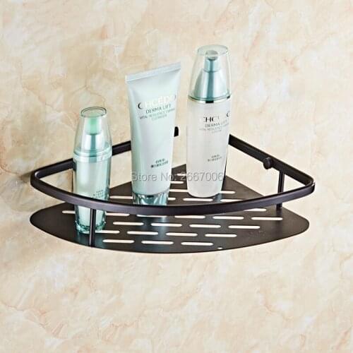Bathroom Storage Shelf Black Bronze Triangle Shape Single Tier Basket Shelf Wall Mounted ZR2522