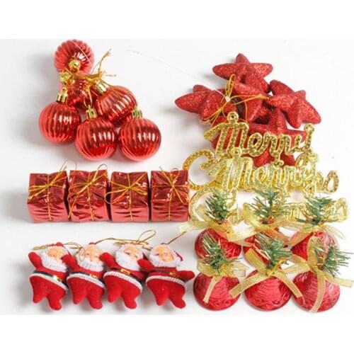 QuickDone 28PCS/LOT Christmas Tree Decoration Bell Pendant Star Bauble Hanging Xmas Party Ornament Festival Party Supplie MR0114