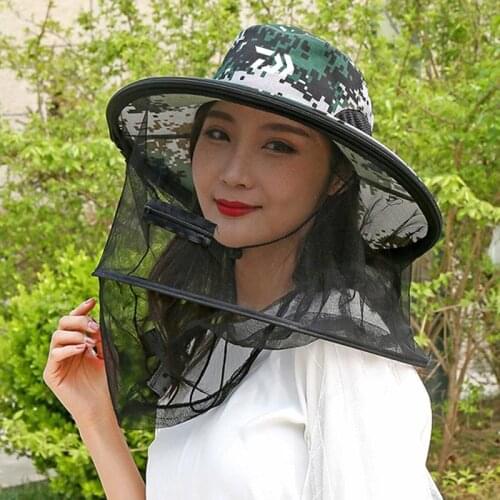Summer Outdoor Sports Sunscreen Foldable Mosquito-Proof Fishing Hat Uv Protection Sunshade Breathable Printing Fishing Caps