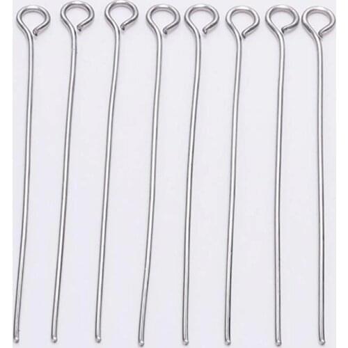 100Pcs 15-70mm Stainless Steel Eye Head Pins Metal Eye Pins Findings Connector for DIY Jewelry Making Findings Supplies