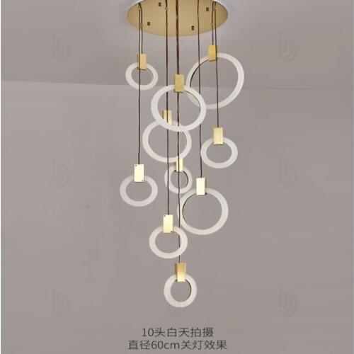 Modern LED Chandelier ceiling living room Wooden lighting Acrylic Ring fixtures stairs deco hanging lights dining pendant lamps