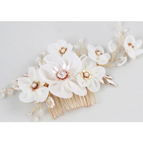 SLBRIDAL Gorgeous Handmade Crystal Rhinestone Pearls Floral Wedding Hair Comb Bridal Headpieces Hair Accessories Wedding Jewelry