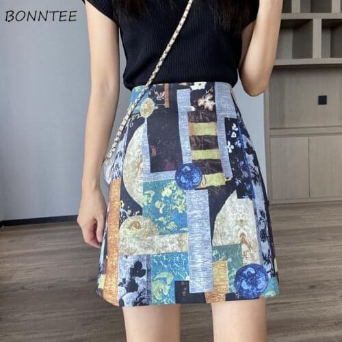 Skirts Women Large Size Printed A-line Knee-length Retro Buttocks Streetwear Female Personality High Waist Slim Fashion Ulzzang