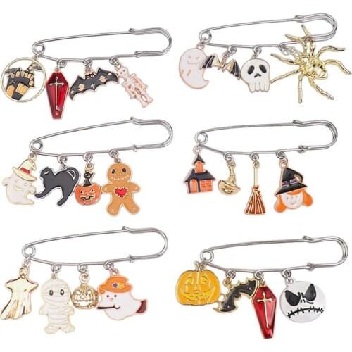 Skeleton Pumpkin Lapel Pin Half Women Half Skull Punk Romantic Goth Halloween Enamel Badges Couples Brooches Pins For Backpacks