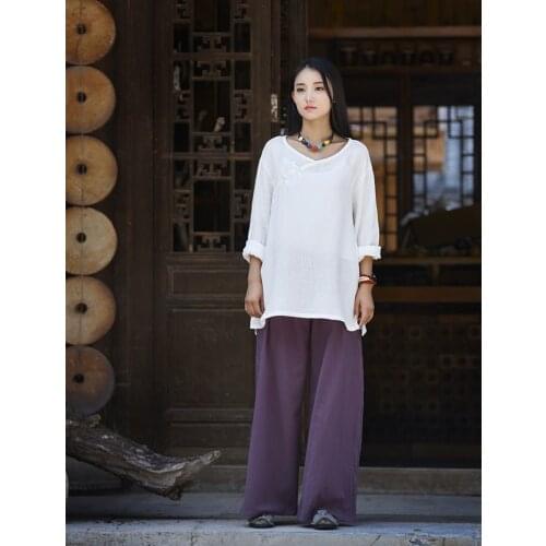 Spring and summer shirt cotton and linen womens original retro beautiful top long sleeve Pullover T-shirt