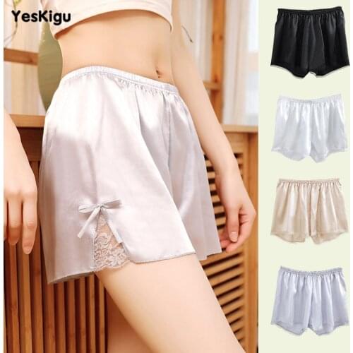 Women Safety Shorts Pants Women Elasticity High Waist Panties Wear Outside Pyjama Femme Large Size Silk Safety Pants Bowknot