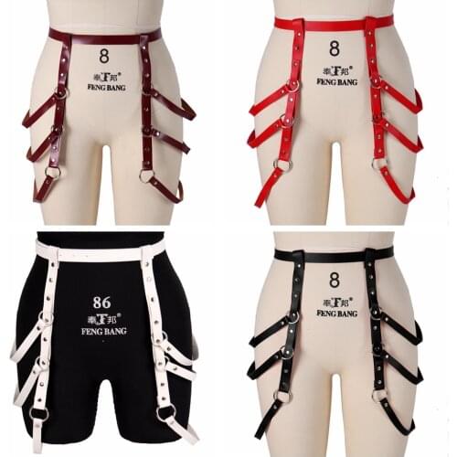 Punk Elasticity Body Harness Sexy Harajuku Tight Leg Harness Bondage Suspender Strap Belts Women Adjust PU Leather Garter Belt