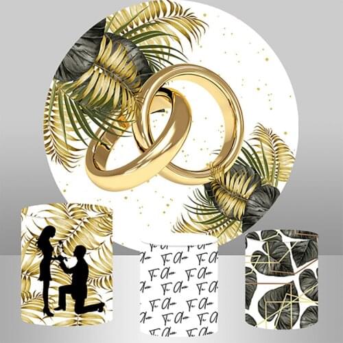 Gold Black Leaves Ring Bridal Shower Wedding Party Round Backdrop Cover Marriage Circle Background Party Decoration Photocall